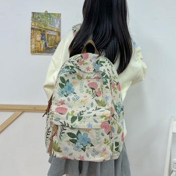 Νάιλον σακίδιο με φλοράλ μοτίβο, χωρητικότητας 20–35L, χωρά 14 ιντσών λάπτοπ, ελαφρύ για σχολείο και ταξίδια