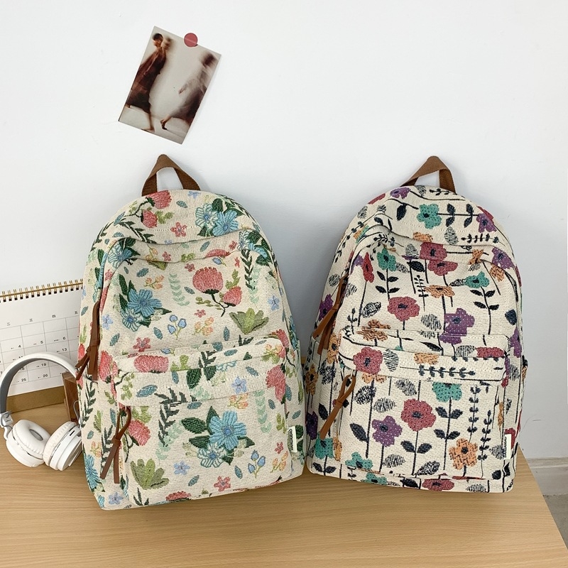 Nylon hátizsák virágmintával, 20–35L kapacitás, 14 hüvelykes laptophoz illeszkedő, könnyű utazó- és iskolai táska