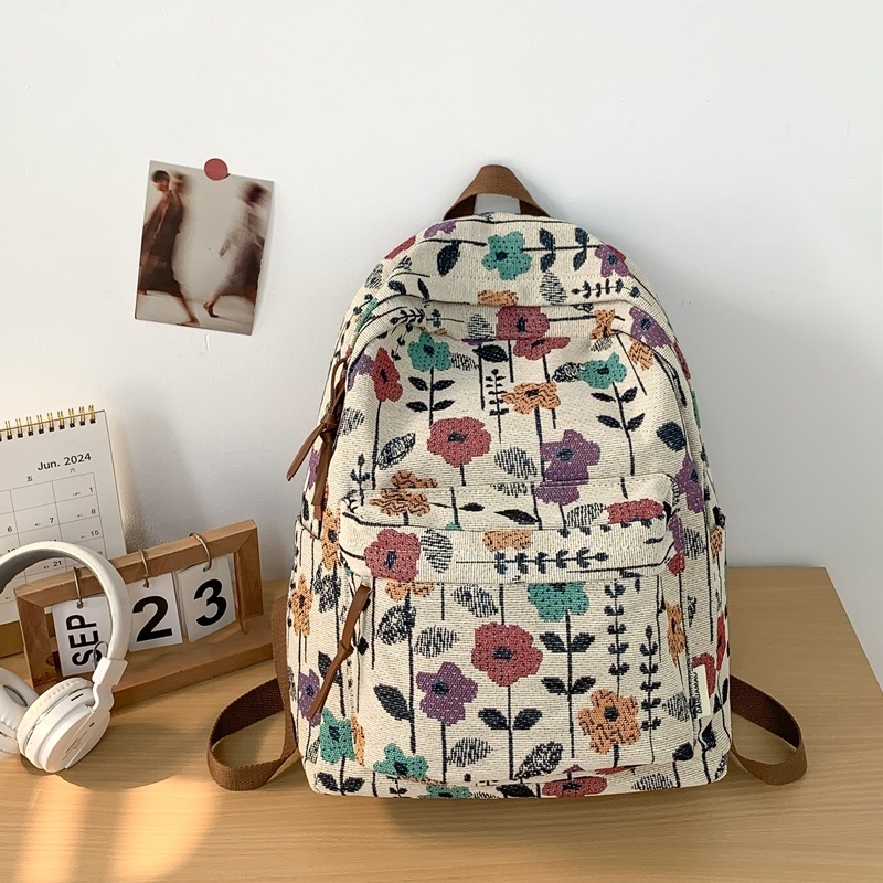 Nylon hátizsák virágmintával, 20–35L kapacitás, 14 hüvelykes laptophoz illeszkedő, könnyű utazó- és iskolai táska
