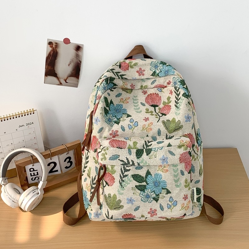 Nylon hátizsák virágmintával, 20–35L kapacitás, 14 hüvelykes laptophoz illeszkedő, könnyű utazó- és iskolai táska