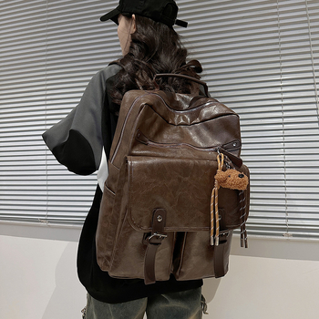 Σχολική τσάντα μεγάλης χωρητικότητας, unisex, αστικός μινιμαλισμός, PU υλικό; χωρητικότητα κάτω από 20 L; χωράει φορητό 15 ιντσών; καμπύλοι ιμάντες ώμου; επένδυση πολυεστέρα