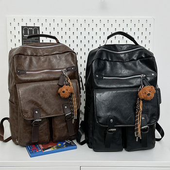 Σχολική τσάντα μεγάλης χωρητικότητας, unisex, αστικός μινιμαλισμός, PU υλικό; χωρητικότητα κάτω από 20 L; χωράει φορητό 15 ιντσών; καμπύλοι ιμάντες ώμου; επένδυση πολυεστέρα