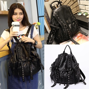 Σακίδιο από γνήσιο δέρμα με μεταλλικές διακοσμήσεις, unisex, αστικός μινιμαλιστικός στυλ, χωρητικότητα κάτω των 20 L, αναπνεόμενο, αδιάβροχο, εργονομικό πάνελ πλάτης