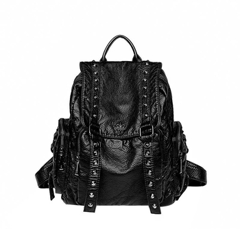 Σακίδιο από γνήσιο δέρμα με μεταλλικές διακοσμήσεις, unisex, αστικός μινιμαλιστικός στυλ, χωρητικότητα κάτω των 20 L, αναπνεόμενο, αδιάβροχο, εργονομικό πάνελ πλάτης