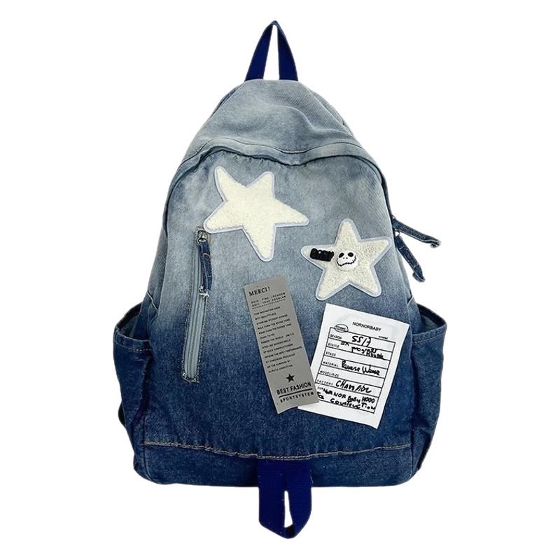 Xipeng Gradient Denim Csillag Hátizsák | Lágy cowboy anyag, Poliészter bélés, Záródás cipzárral, Belső rejtett zseb, Belső elválasztó, Iskolai használatra