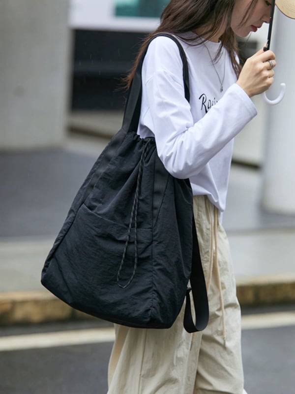 Rucsac damă cu șnur, nylon, buzunar pentru laptop, strat interior, potrivit pentru călătorii de recreere, impermeabil, model nou 2025