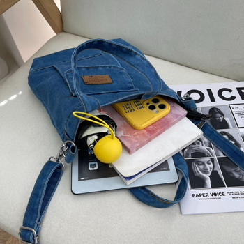 Τσάντα ώμου τύπου tote από καμβά με φερμουάρ, εσωτερική τσεπούλα, χωρίς επένδυση