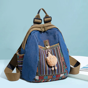 Τζιν σακίδιο με street-trend σχεδίαση, αναπνεύσιμο και ελαφρύ, unisex, για καθημερινή χρήση, χωρητικότητα κάτω από 20 L, χωρά 10-ιντσών φορητός υπολογιστής