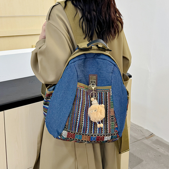 Τζιν σακίδιο με street-trend σχεδίαση, αναπνεύσιμο και ελαφρύ, unisex, για καθημερινή χρήση, χωρητικότητα κάτω από 20 L, χωρά 10-ιντσών φορητός υπολογιστής