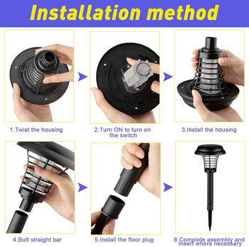 Saulės energijos uodų naikintoji lempa namams ir sodui, elektrinis šokas, lauko naudojimui iki 10 m², UVA purpurinė šviesa