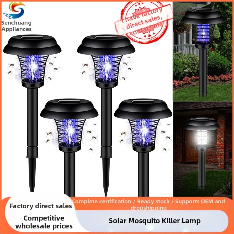 Saulės energijos uodų naikintoji lempa namams ir sodui, elektrinis šokas, lauko naudojimui iki 10 m², UVA purpurinė šviesa