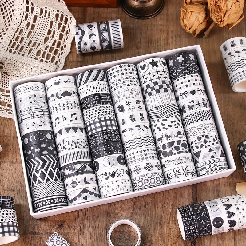 60 ritinių popierinės juostos komplektas dovanų dėžutėje, korėjietiškas stilius, spausdinimas, dienynui ir DIY dekoratyvinėms lipdukoms