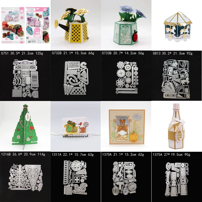 Matriță de tăiere pentru scrapbooking, motiv Train Box Carousel — oțel carbon, gravură prin etching, unelte din metal, stil modern minimalist