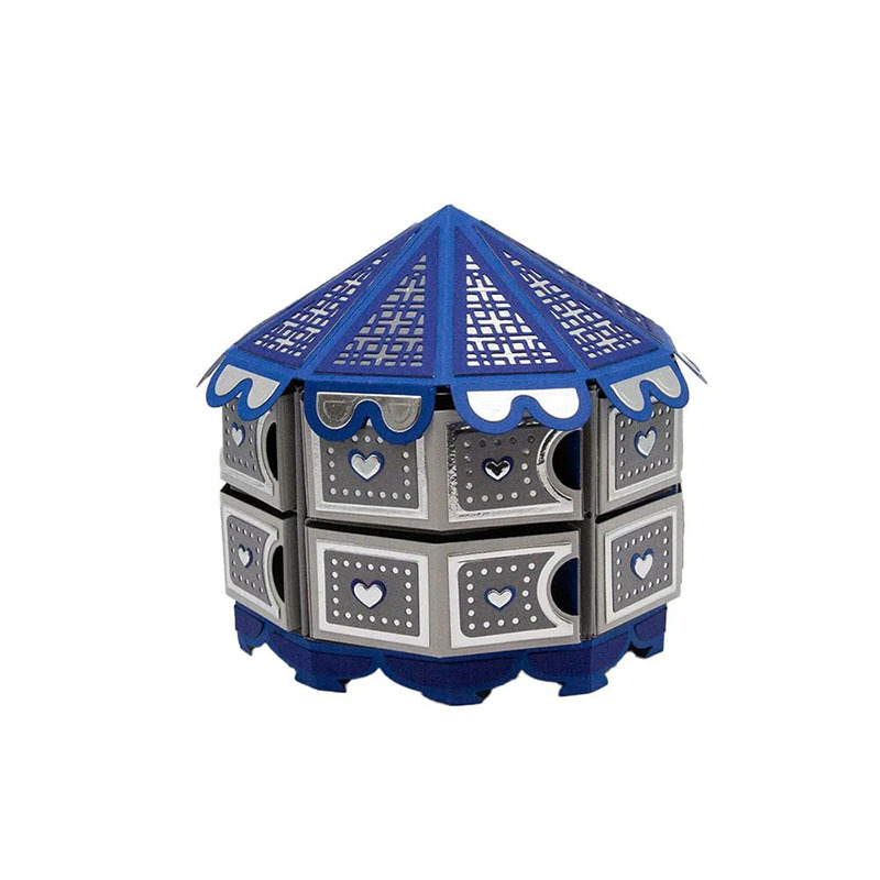 Matriță de tăiere pentru scrapbooking, motiv Train Box Carousel — oțel carbon, gravură prin etching, unelte din metal, stil modern minimalist