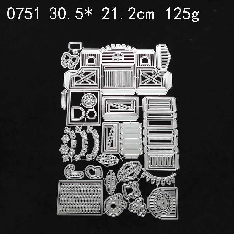 Matriță de tăiere pentru scrapbooking, motiv Train Box Carousel — oțel carbon, gravură prin etching, unelte din metal, stil modern minimalist