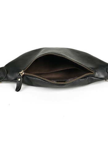 Мъжка кожена поясна чанта — ултра лека, горен слой телешка кожа, естествена кожа, полиестрова подплата