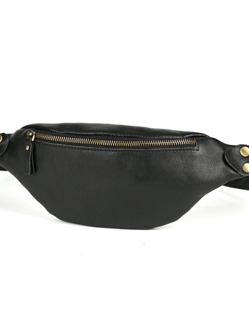 Мъжка кожена поясна чанта — ултра лека, горен слой телешка кожа, естествена кожа, полиестрова подплата