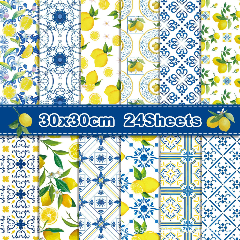 Χαρτί φόντου για scrapbooking – μοτίβο λεμόνι, θερινό tema, συνθετικό υλικό, μάρκα Yishu, εξουσιοδότηση IP: Όχι