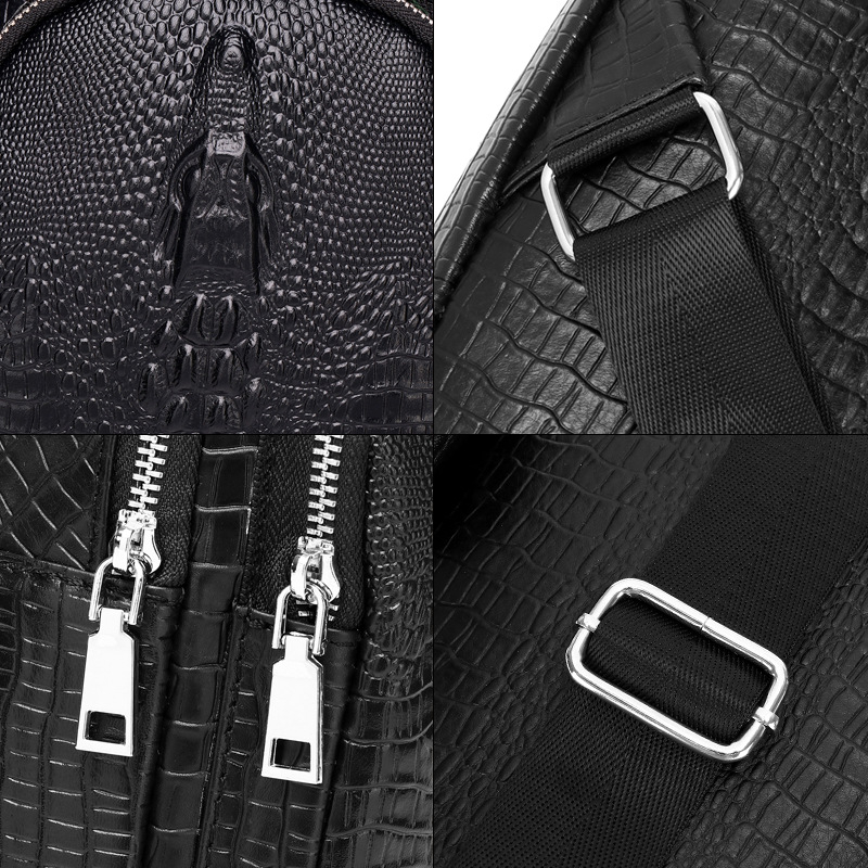 Geantă de piele pentru bărbați, model crocodil, piele naturală, strat superior de piele de vită, impermeabil, stil stradal
