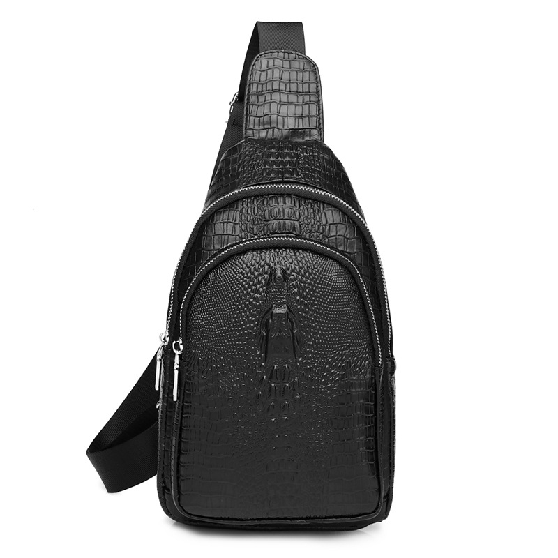 Geantă de piele pentru bărbați, model crocodil, piele naturală, strat superior de piele de vită, impermeabil, stil stradal