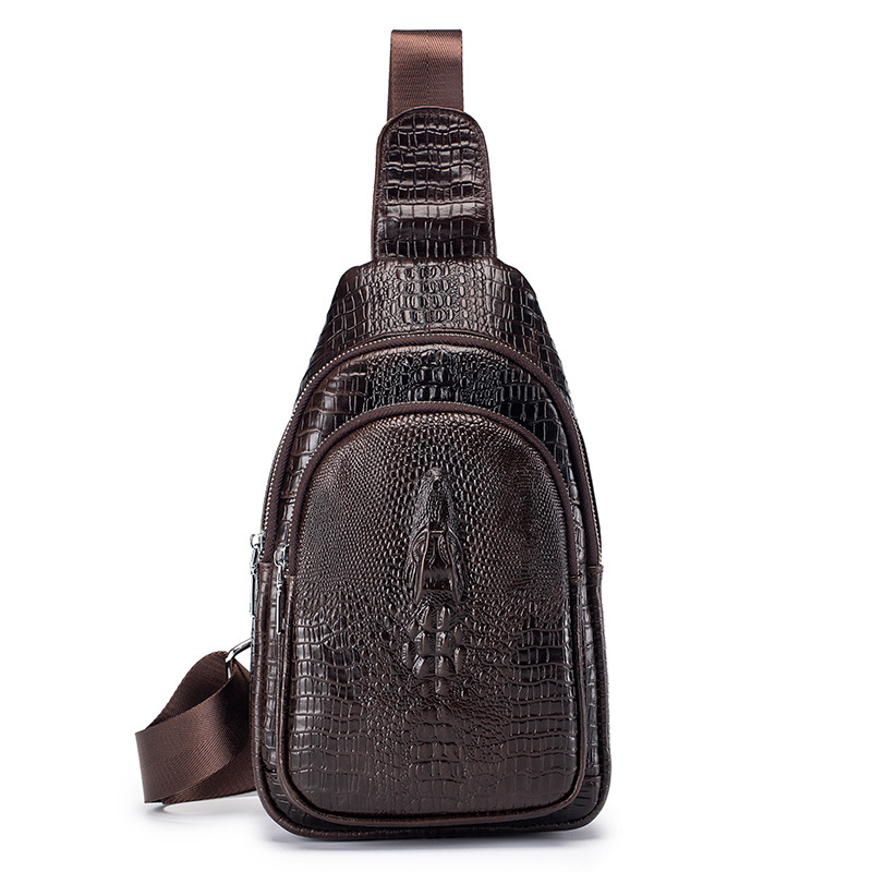 Geantă de piele pentru bărbați, model crocodil, piele naturală, strat superior de piele de vită, impermeabil, stil stradal