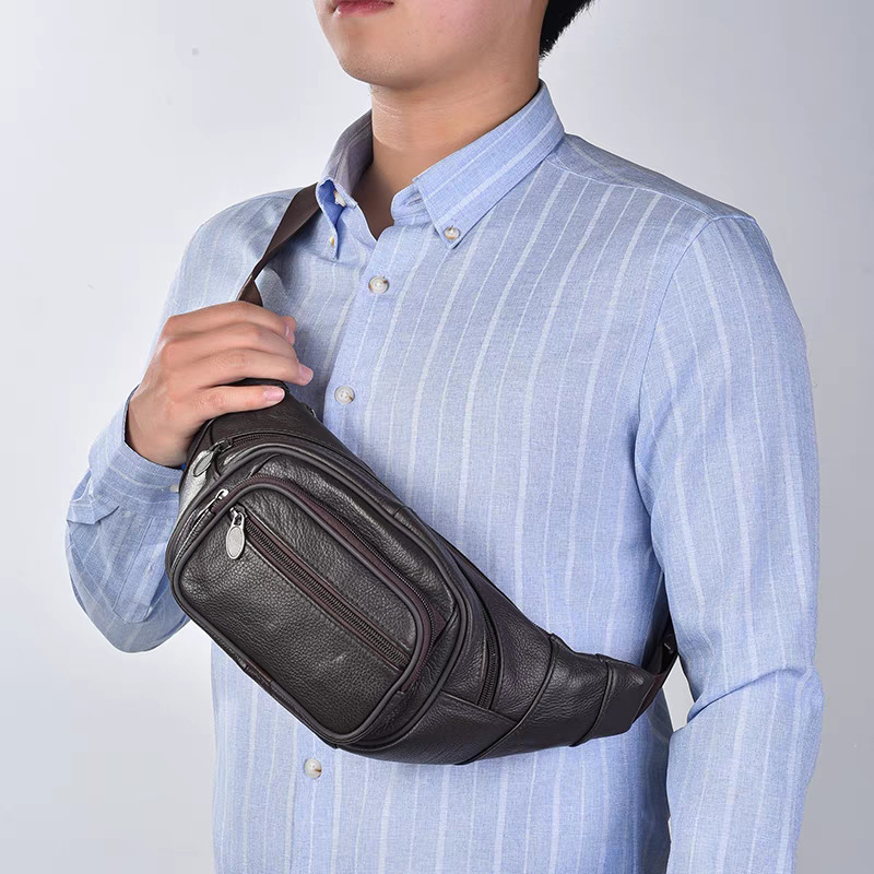 Vyriska juosmens rankinė iš odos pirmojo sluoksnio veršienos odos, atspari vandeniui ir dėvėjimui, pamušalas iš poliesterio, tinkama laisvalaikiui ir kelionėms, pavasaris 2024