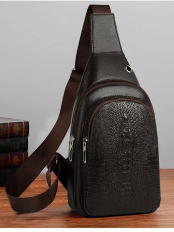 Férfi PU bőrrel reliefes mellkas táska, vízálló, crossbody, nagy kapacitás