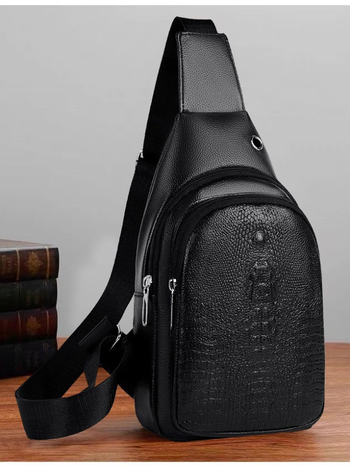 Мъжка PU кожена релефна чанта за гърдите, водоустойчива кръстосана чанта за бизнес и ежедневие, с релефен дизайн и полиестрова подплата