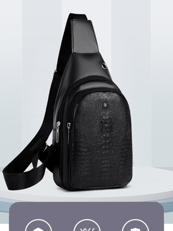 Мъжка PU кожена релефна чанта за гърдите, водоустойчива кръстосана чанта за бизнес и ежедневие, с релефен дизайн и полиестрова подплата