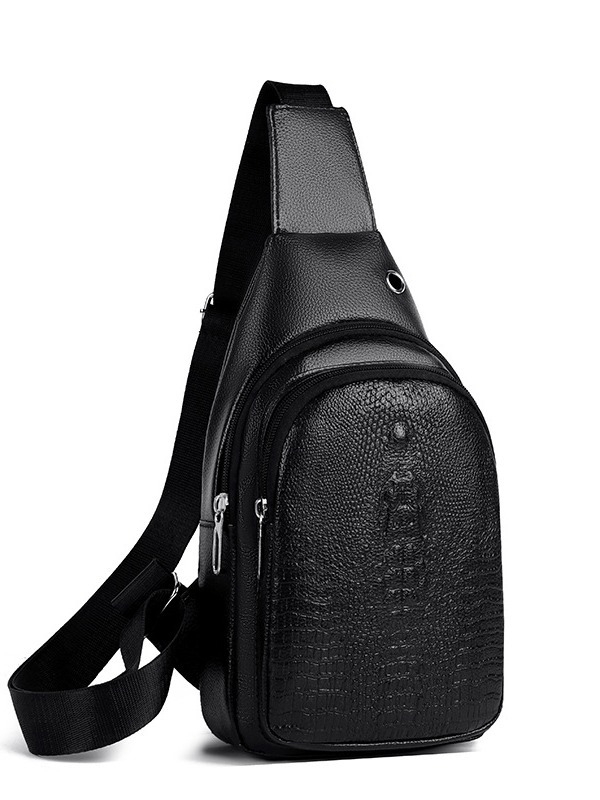Férfi PU bőrrel reliefes mellkas táska, vízálló, crossbody, nagy kapacitás