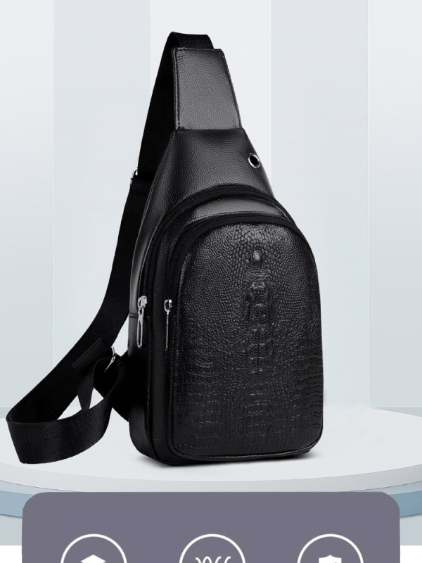Férfi PU bőrrel reliefes mellkas táska, vízálló, crossbody, nagy kapacitás