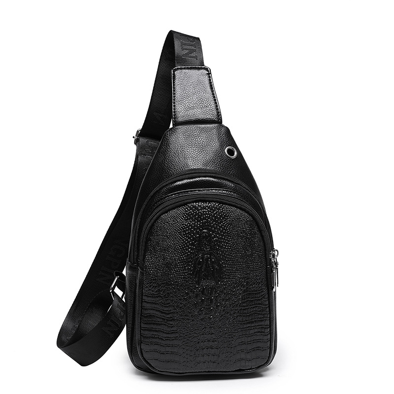 Férfi PU bőrrel reliefes mellkas táska, vízálló, crossbody, nagy kapacitás