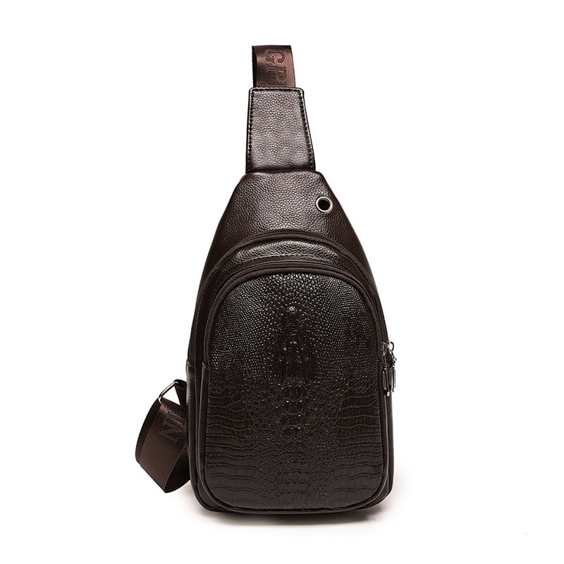 Férfi PU bőrrel reliefes mellkas táska, vízálló, crossbody, nagy kapacitás