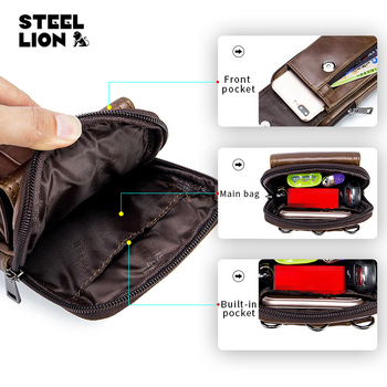 Vyriška diržinė rankinė – miestiško minimalistinio stiliaus, pirmojo sluoksnio karvės odos, vagystės apsauga, Old Lion