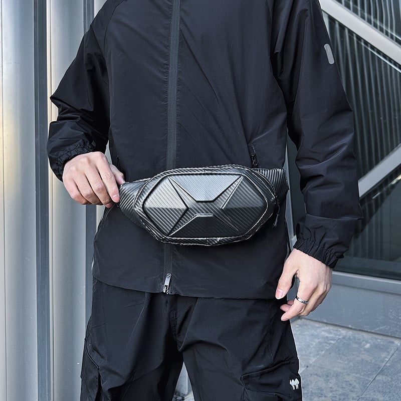 Vyrų diržo krepšys iš anglies pluošto kietu korpusu, atsparus vandeniui ir crossbody dirželis lauko laisvalaikiui