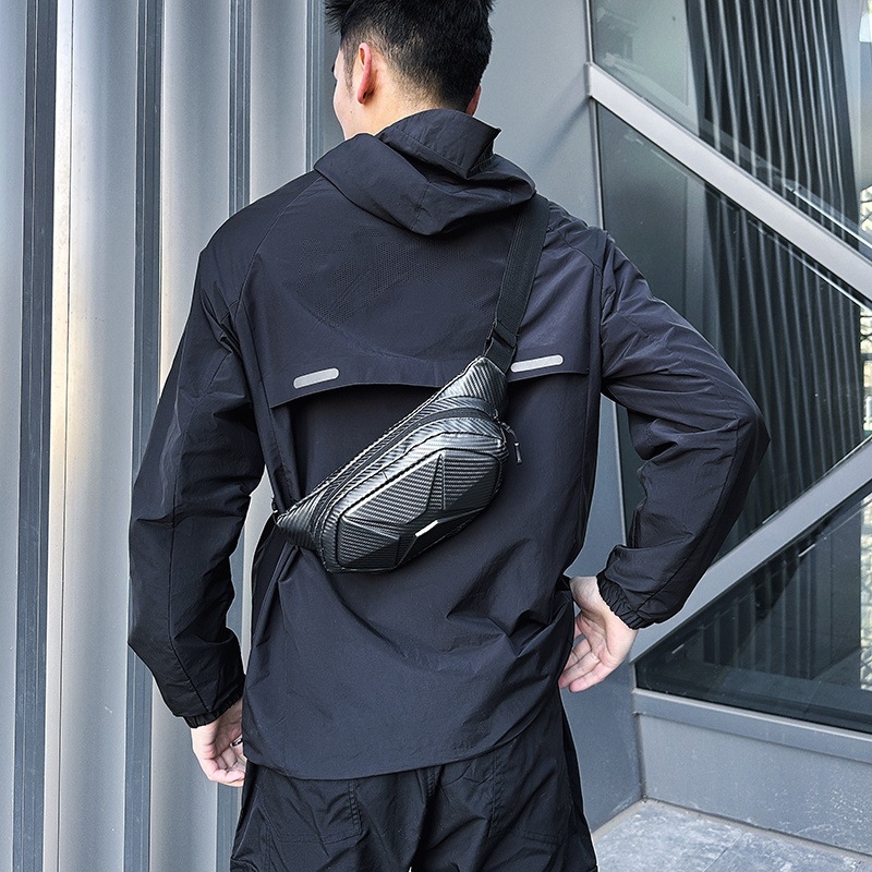 Vyrų diržo krepšys iš anglies pluošto kietu korpusu, atsparus vandeniui ir crossbody dirželis lauko laisvalaikiui