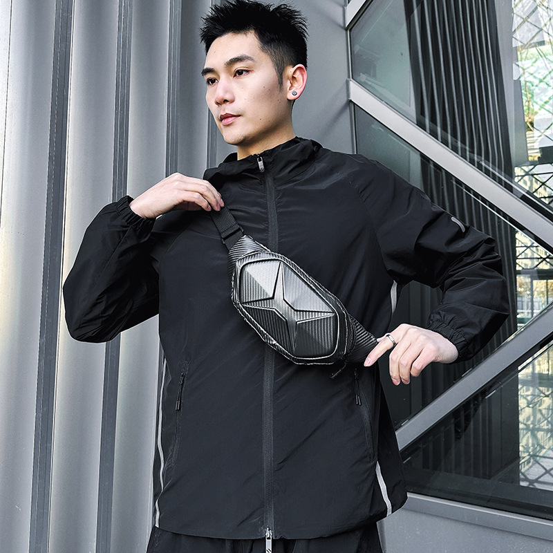 Vyrų diržo krepšys iš anglies pluošto kietu korpusu, atsparus vandeniui ir crossbody dirželis lauko laisvalaikiui