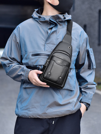 Мъжка чанта за кръст от PU кожа, с кръстосана презрамка, голям капацитет, подходяща за 8-инчов лаптоп, урбан стил