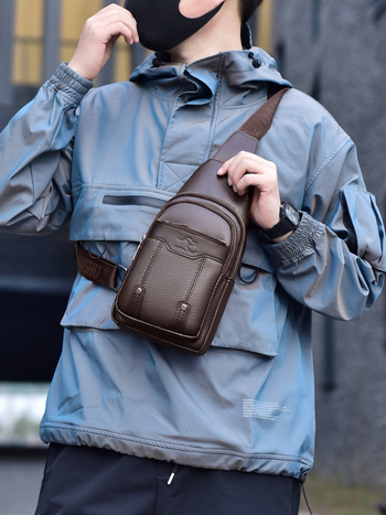 Мъжка чанта за кръст от PU кожа, с кръстосана презрамка, голям капацитет, подходяща за 8-инчов лаптоп, урбан стил