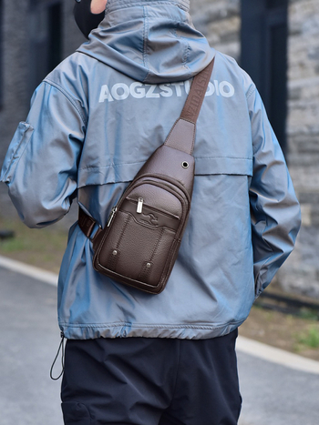 Мъжка чанта за кръст от PU кожа, с кръстосана презрамка, голям капацитет, подходяща за 8-инчов лаптоп, урбан стил