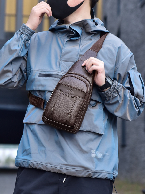 Vyrų krūtinės krepšys iš PU odos, didelė talpa, tinka 8 colių nešiojamam, miesto stilius