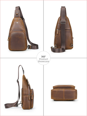 Мъжка кожена чанта за гърдите от първи слой телешка кожа, устойчива на износване, подплата полиестер, едноцветен модел