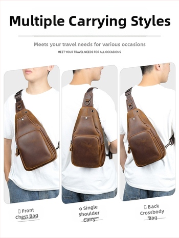 Мъжка кожена чанта за гърдите от първи слой телешка кожа, устойчива на износване, подплата полиестер, едноцветен модел