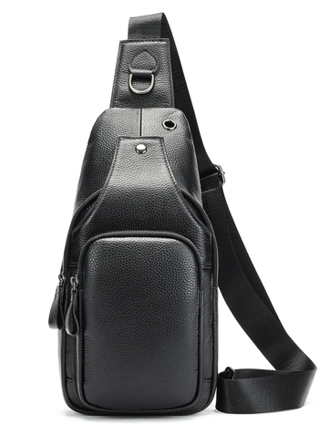 Мъжка кожена чанта за гърдите от първи слой телешка кожа, устойчива на износване, подплата полиестер, едноцветен модел