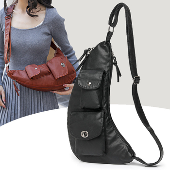 Unisex crossbody τσάντα με στυλ Saddle Bag, PU ύλικό, πολυεστερική επένδυση, φερμουάρ, dumpling-σχήματος