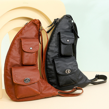 Unisex crossbody τσάντα με στυλ Saddle Bag, PU ύλικό, πολυεστερική επένδυση, φερμουάρ, dumpling-σχήματος