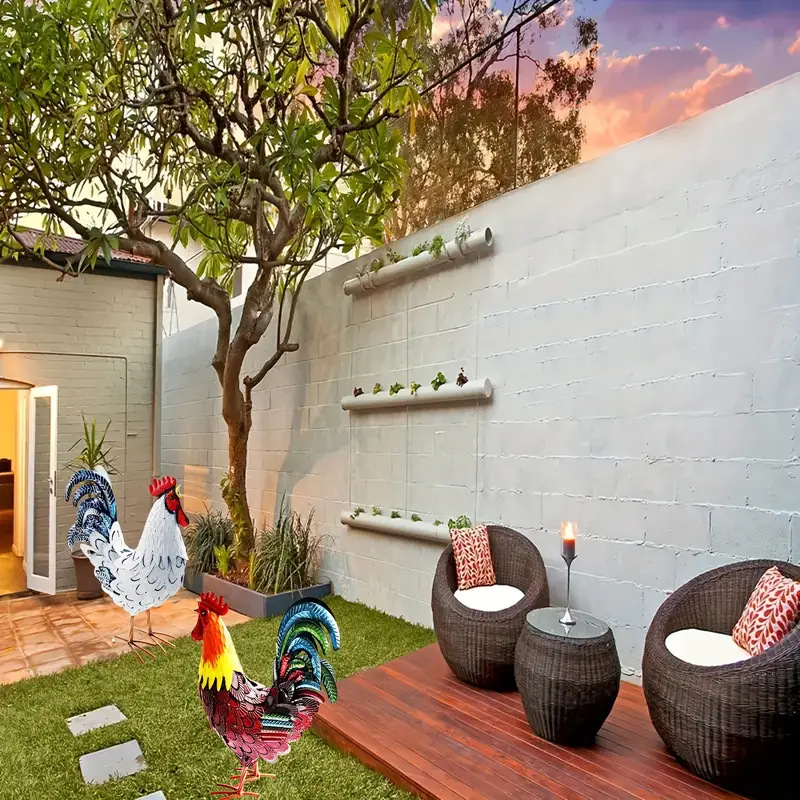 Statuie de grădină cocos, metal, stil chinezesc, decor exterior