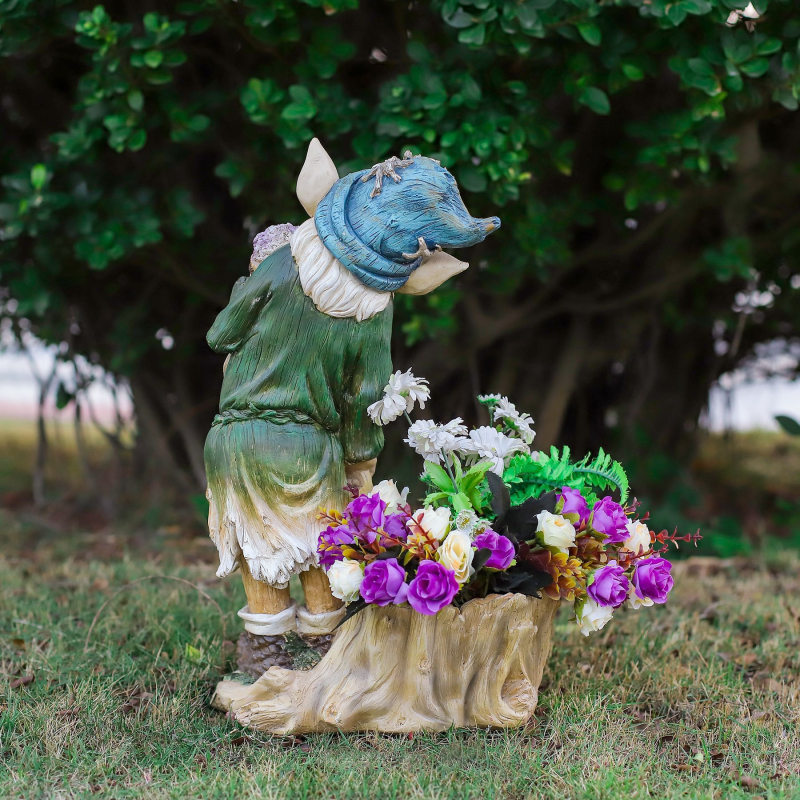Statuie de grădină elf pitic pentru ghivece, obiect din rășină, decor exterior – Qityi