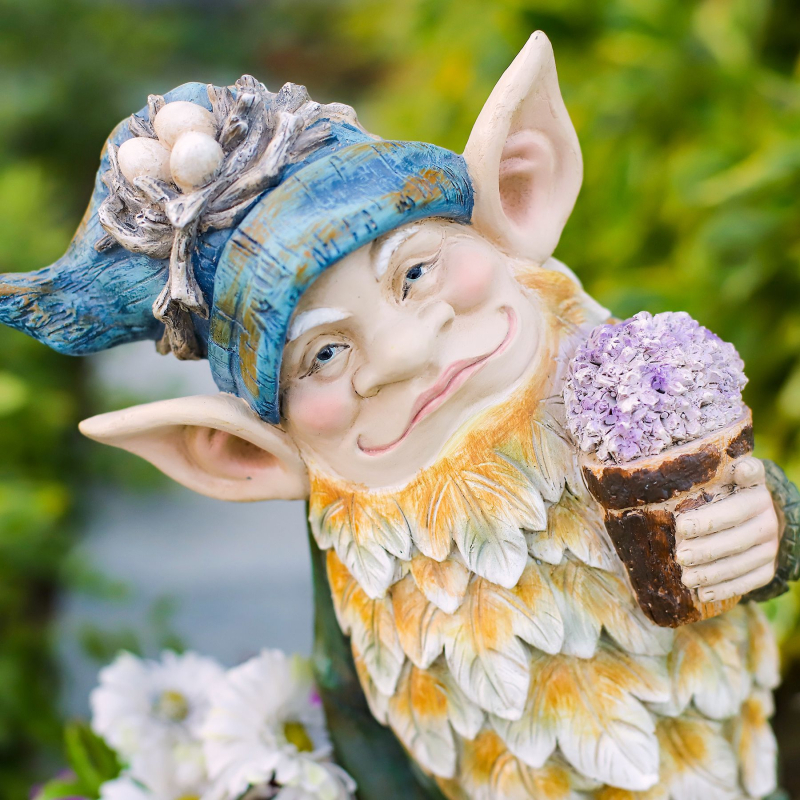 Statuie de grădină elf pitic pentru ghivece, obiect din rășină, decor exterior – Qityi