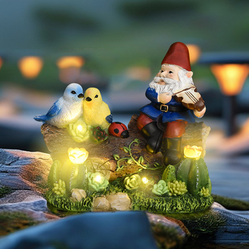 Соларна външна светлина от синтетична смола с мотив виолина и птица — Moonlight | Смолни изделия | Пасторален стил